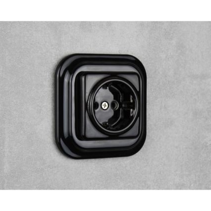 Elhard - Keramická retro domová zásuvka bez rámčeka SCHUKO 230 V čierna