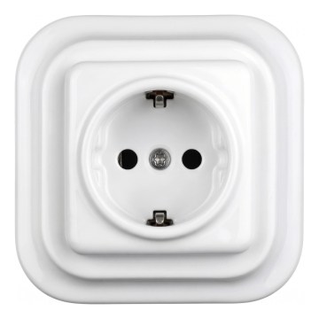 Elhard - Keramická retro domová zásuvka s rámikom SCHUKO 230V biela
