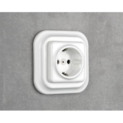Elhard - Keramická retro domová zásuvka s rámikom SCHUKO 230V biela