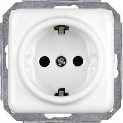Elhard - Keramická retro domová zásuvka s rámikom SCHUKO 230V biela