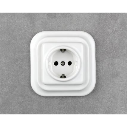 Elhard - Keramická retro domová zásuvka SCHUKO 230 V bez rámčeka, biela