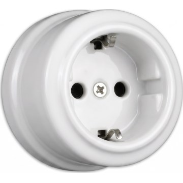 Elhard - Keramická retro domová zásuvka SCHUKO 230V biela