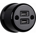 Elhard - Keramická retro zásuvka 2× USB-A čierna