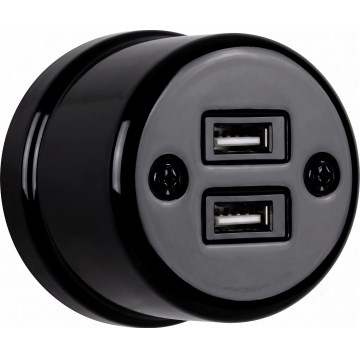 Elhard - Keramická retro zásuvka 2× USB-A čierna