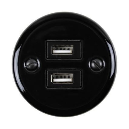 Elhard - Keramická retro zásuvka 2× USB-A čierna