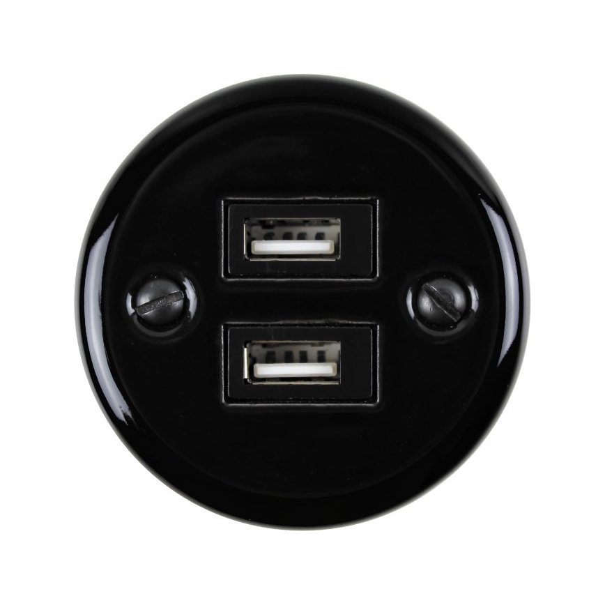 Elhard - Keramická retro zásuvka 2× USB-A čierna