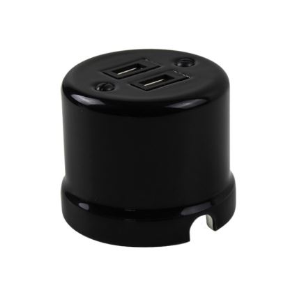 Elhard - Keramická retro zásuvka 2× USB-A čierna