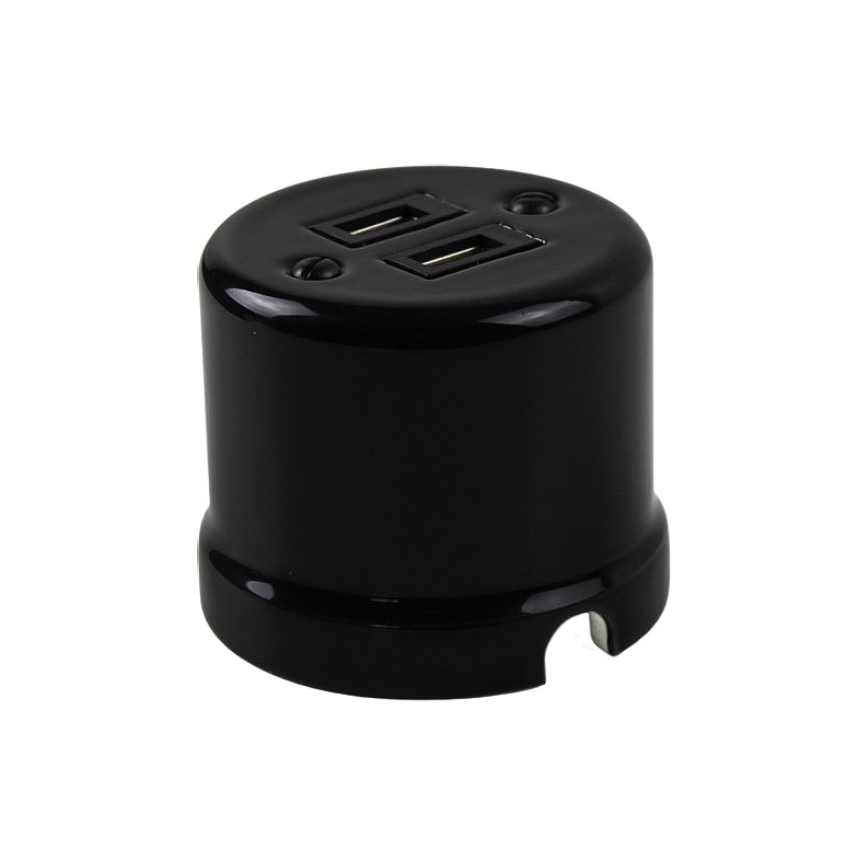 Elhard - Keramická retro zásuvka 2× USB-A čierna