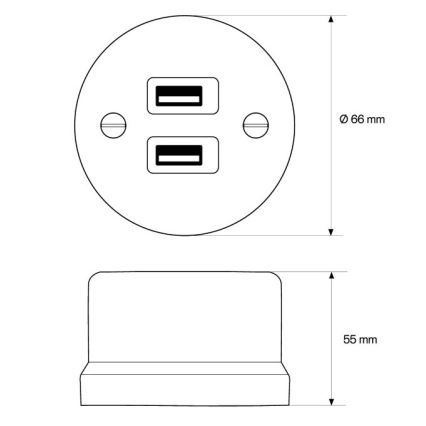 Elhard - Keramická retro zásuvka 2× USB-A čierna