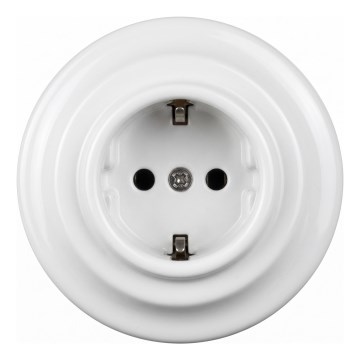 Elhard - Keramická retro zásuvka do domácnosti s rámikom SCHUKO 230V biela