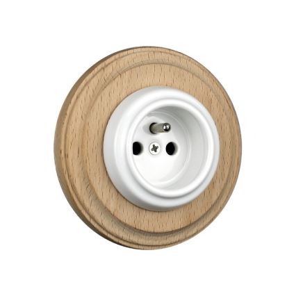 Elhard - Keramická retro zásuvka domová s rámikom 230V biela/svetlé drevo