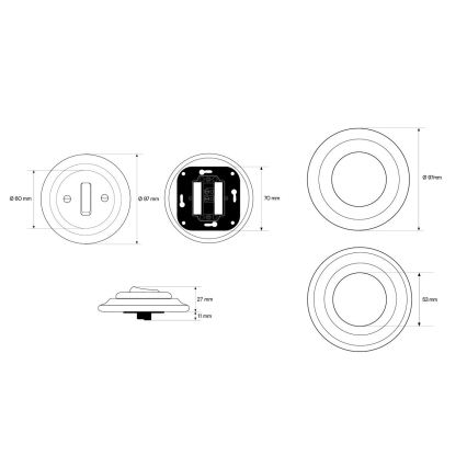 Elhard - Keramický retro jednoduchý vypínač s rámčekom č. 1 biela