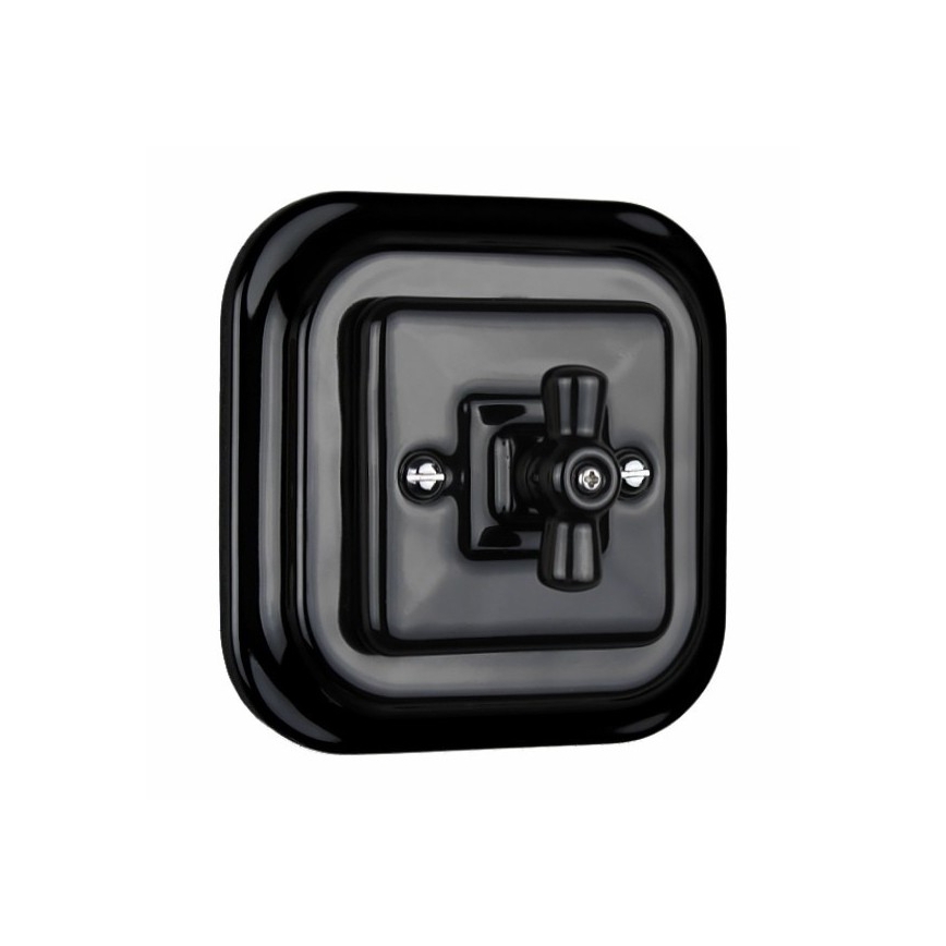 Elhard - Keramický retro žalúziový otočný ovládač s rámčekom čierny