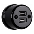Elhard - Nástenná keramická retro zásuvka 2× USB-A čierna