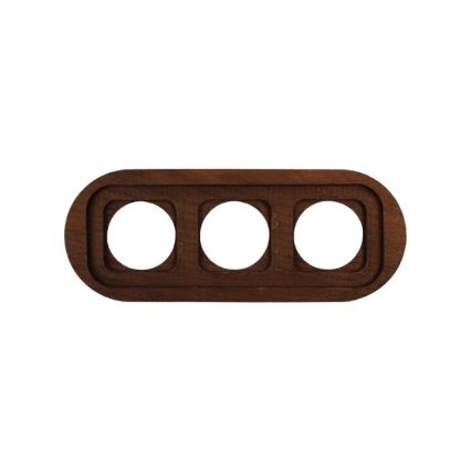 Elhard - Trojitá keramická retro zásuvka do domu s rámikom SCHUKO 230V biela/tmavé drevo