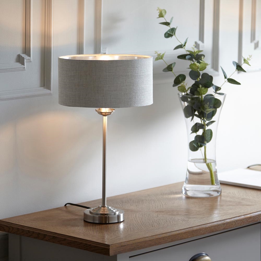 Endon 100646 - Stolná lampa HIGHCLERE, 1×E14/7W/230V, béžová s matným chrómom, priemer 25 cm