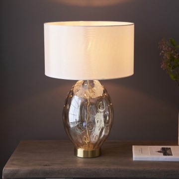 Endon 101150 - Stmievateľná stolná lampa ERIN 1xE27/10W/230V biela/mosadz/dýmovo-béžová