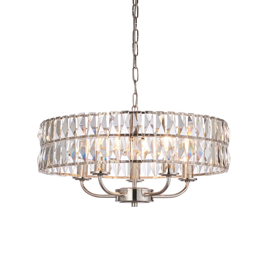 Endon 104467 - Luster na reťazi CLIFTON 5xE14/6W/230V lesklý chróm/číra pr. 50,5 cm