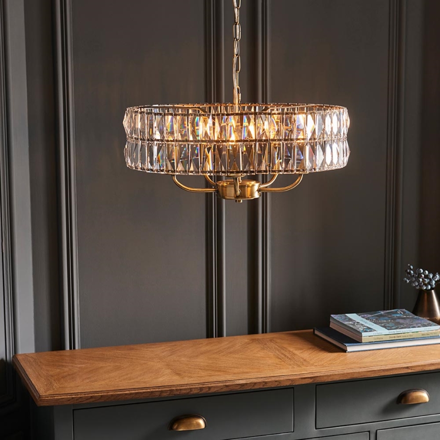Endon 106244 - Luster na reťazi CLIFTON 5xE14/6W/230V mosadz/číre sklo