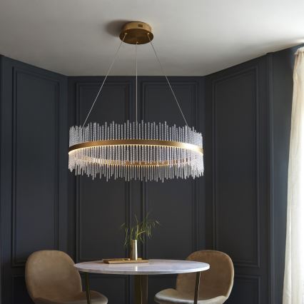 Endon 107672 - LED stmievateľný luster na lankách ADRIEL LED/83W/230V 3000K priemer 89 cm zlatá/číra