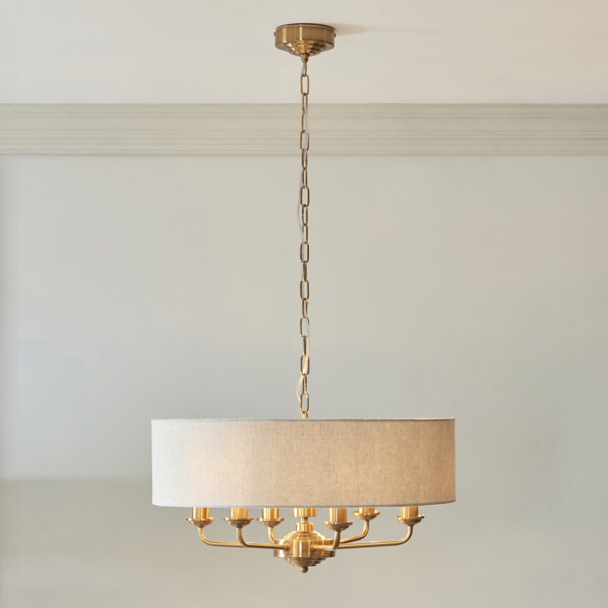Endon 110722 - Luster na reťazi HIGHCLERE 6xE14/6W/230V béžová/mosadz pr. 55 cm