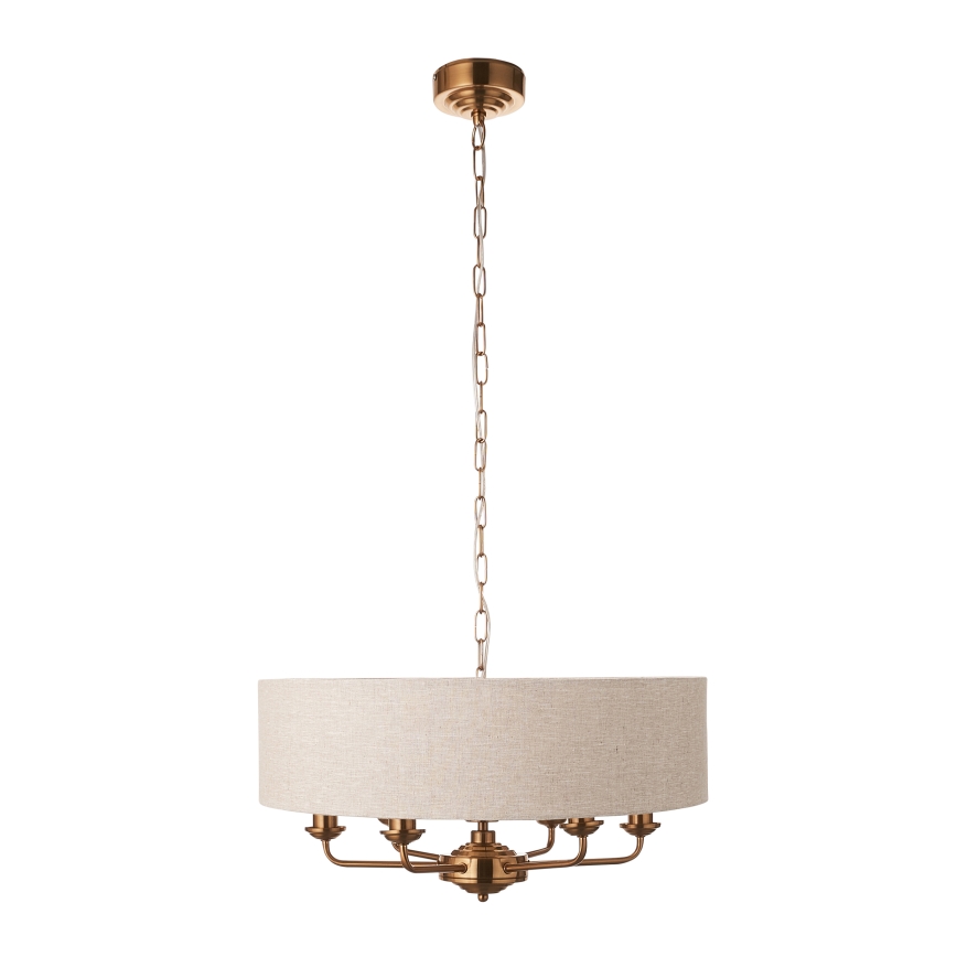 Endon 110722 - Luster na reťazi HIGHCLERE 6xE14/6W/230V béžová/mosadz pr. 55 cm