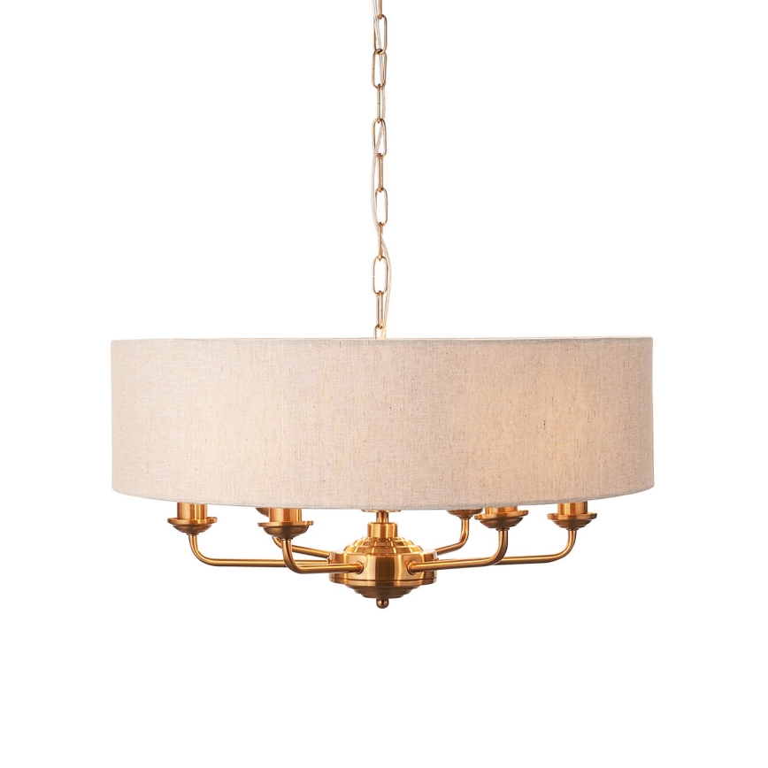 Endon 110722 - Luster na reťazi HIGHCLERE 6xE14/6W/230V béžová/mosadz pr. 55 cm