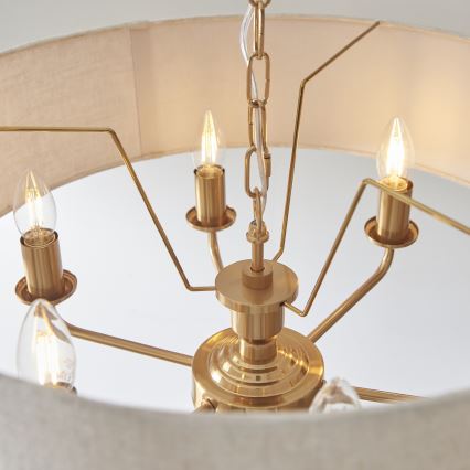 Endon 110722 - Luster na reťazi HIGHCLERE 6xE14/6W/230V béžová/mosadz pr. 55 cm