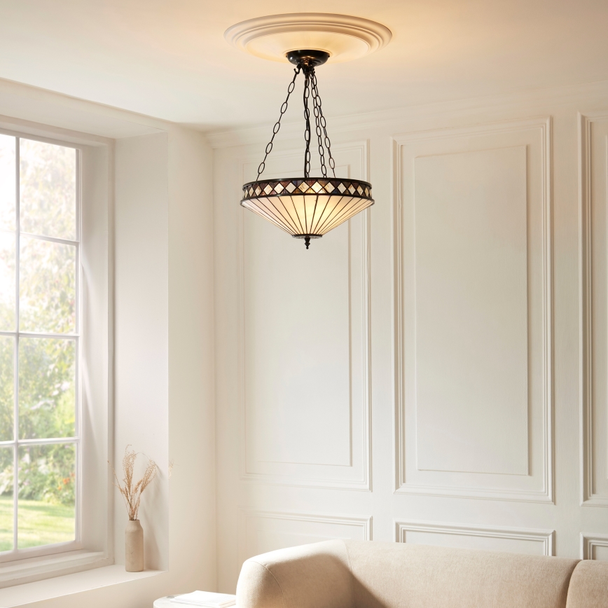 Endon 111870 - Luster na reťazi Tiffany FARGO 3xE27/10W/230V priemer 41,5 cm