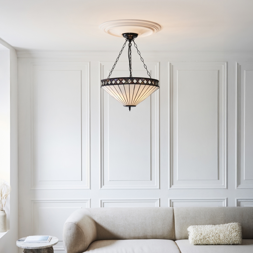 Endon 111871 - Luster na reťazi Tiffany FARGO 3xE27/10W/230V priemer 50 cm