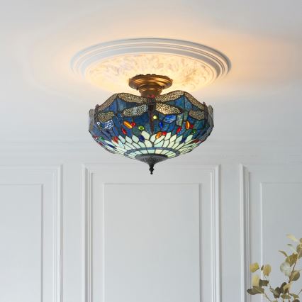Endon 111897 - Prisadený luster Tiffany DRAGONFLY 3xE27/10W/230V, priemer 41 cm