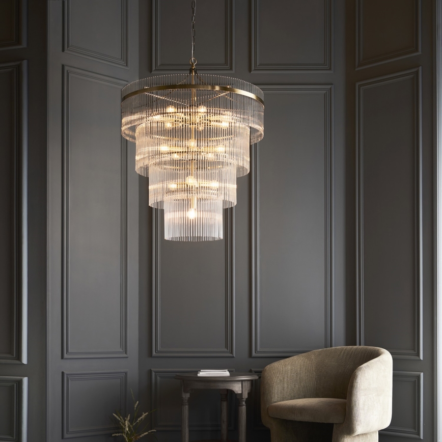 Endon 112576 - Luster na reťazi MARIETTA 16xE14/6W/230V mosadz/číra