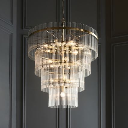 Endon 112576 - Luster na reťazi MARIETTA 16xE14/6W/230V mosadz/číra