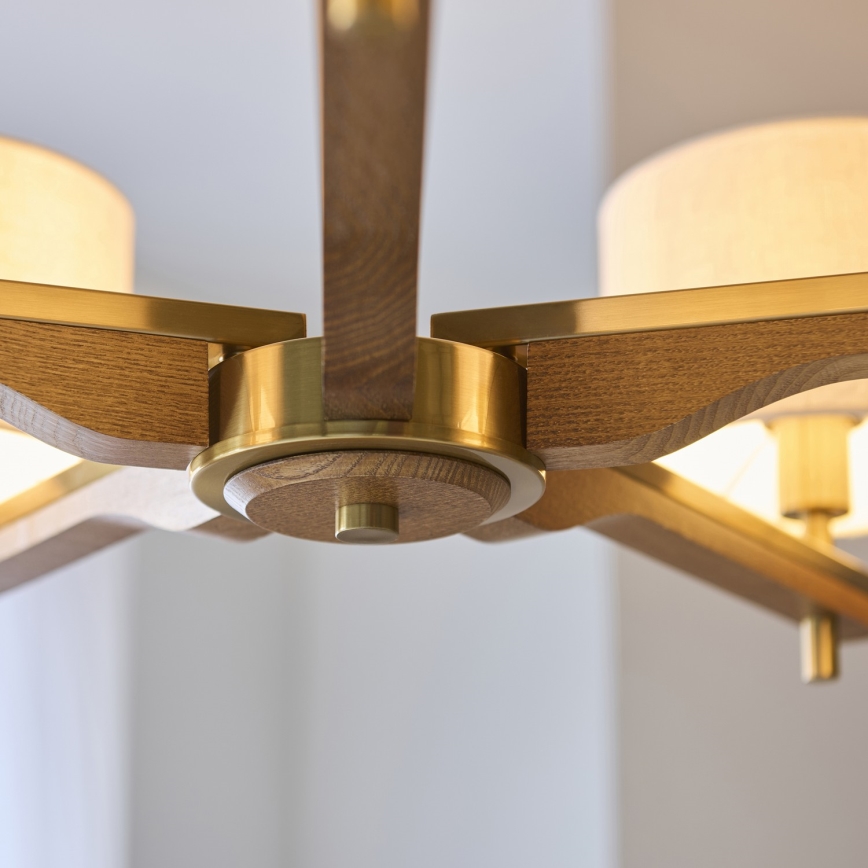 Endon 116994 - Závesný luster HEATHCLIFF na reťazi 5xE14/7W/230V mosadz/jaseň