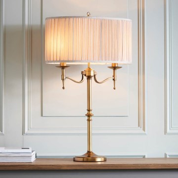Endon 63648 - Stolná lampa STANFORD 2xE14/40W/230V mosadz/béžová