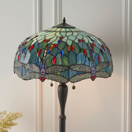 Endon 64069 - Stojacia lampa Tiffany DRAGONFLY 2xE27/60W/230V, priemer 50 cm