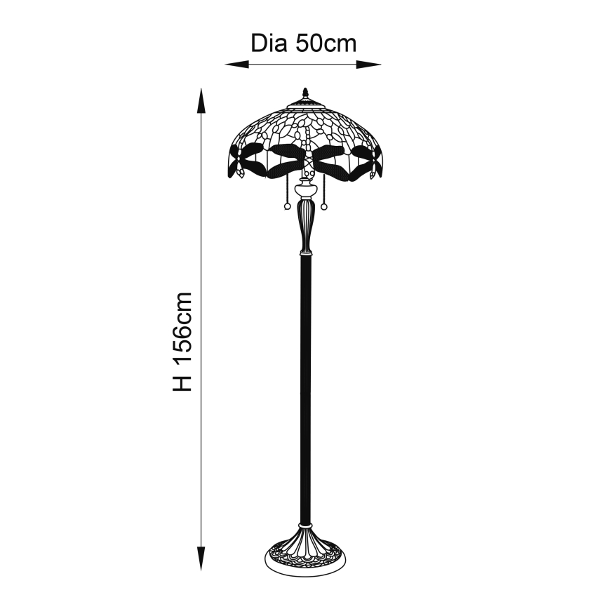 Endon 64069 - Stojacia lampa Tiffany DRAGONFLY 2xE27/60W/230V, priemer 50 cm