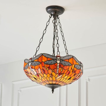 Endon 64076 - Luster na reťazi Tiffany DRAGONFLY 3xE27/60W/230V priemer 41 cm
