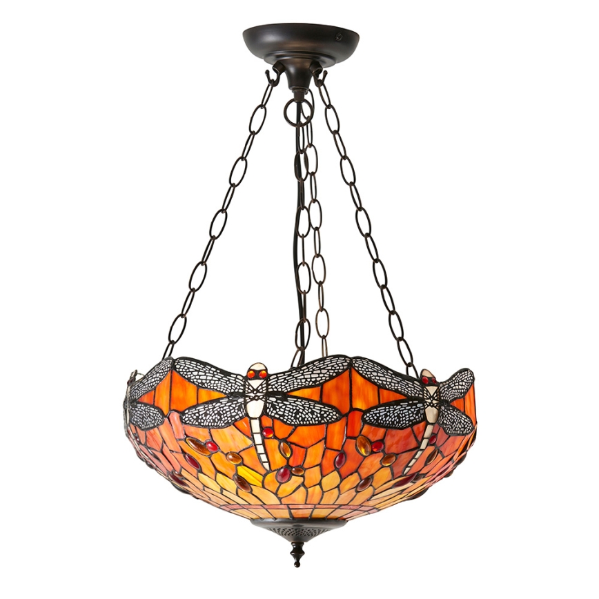 Endon 64076 - Luster na reťazi Tiffany DRAGONFLY 3xE27/60W/230V priemer 41 cm