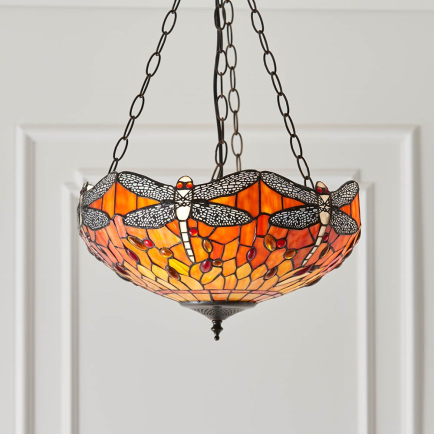 Endon 64076 - Luster na reťazi Tiffany DRAGONFLY 3xE27/60W/230V priemer 41 cm