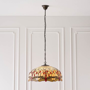 Endon 64079 - Závesný luster na reťazi Tiffany DRAGONFLY, 3×E27/60 W/230 V, priemer 50 cm