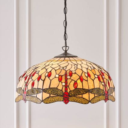 Endon 64079 - Závesný luster na reťazi Tiffany DRAGONFLY, 3×E27/60 W/230 V, priemer 50 cm