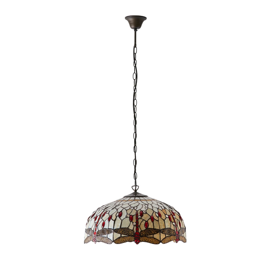 Endon 64079 - Závesný luster na reťazi Tiffany DRAGONFLY, 3×E27/60 W/230 V, priemer 50 cm