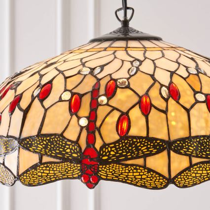 Endon 64079 - Závesný luster na reťazi Tiffany DRAGONFLY, 3×E27/60 W/230 V, priemer 50 cm