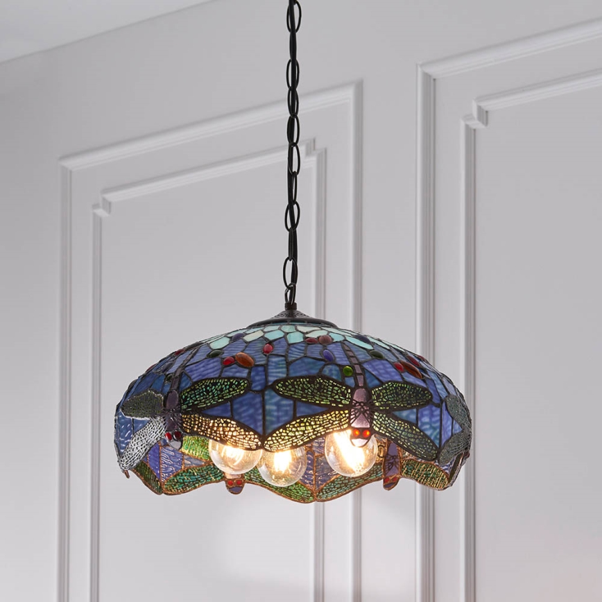 Endon 64080 - Luster na reťazi Tiffany DRAGONFLY 3xE27/60W/230V priemer 41 cm
