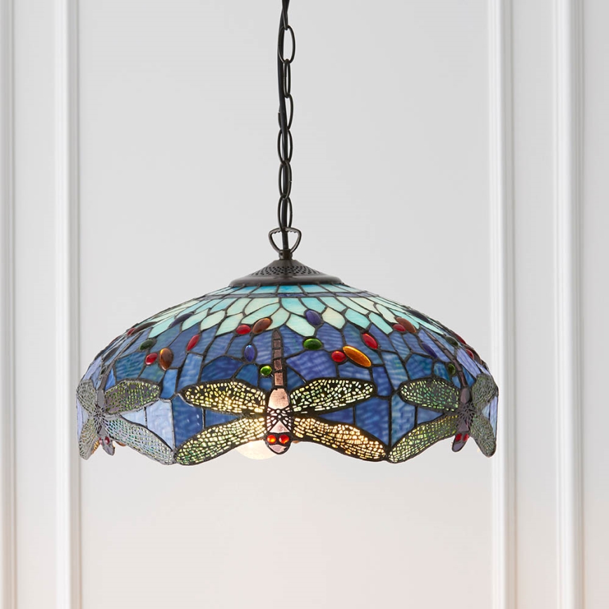 Endon 64080 - Luster na reťazi Tiffany DRAGONFLY 3xE27/60W/230V priemer 41 cm