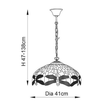 Endon 64080 - Luster na reťazi Tiffany DRAGONFLY 3xE27/60W/230V priemer 41 cm