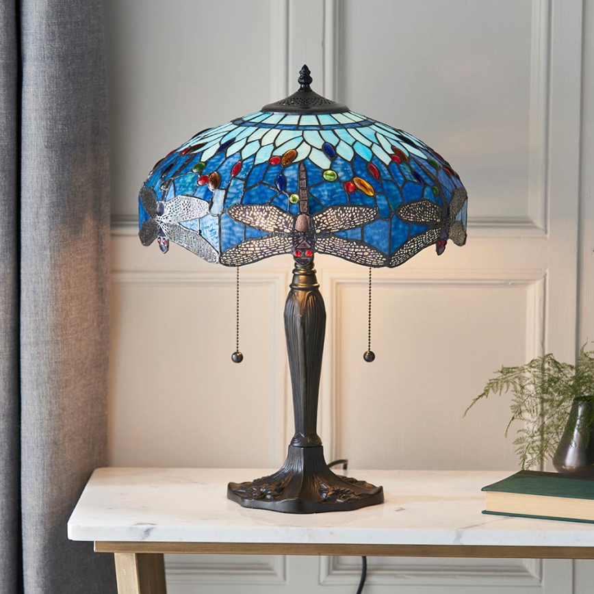 Endon 64089 - Stolná lampa Tiffany DRAGONFLY 2xE27/60W/230V priemer 41 cm