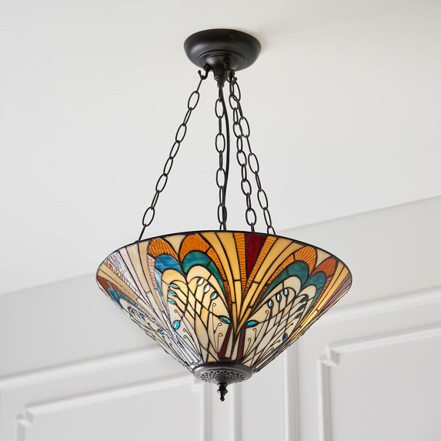 Endon 70750 - Luster na reťazi Tiffany HECTOR 3×E27/60W/230V, priemer 40 cm