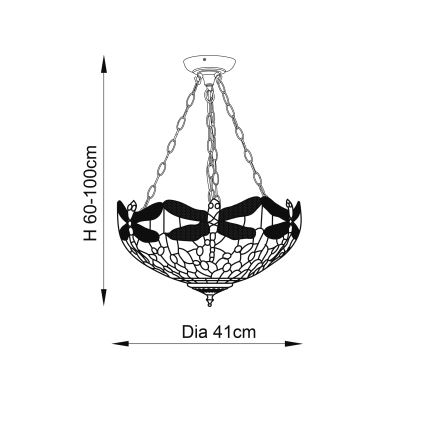 Endon 70759 - Závesný luster na reťazi Tiffany DRAGONFLY 3xE27/60W/230V priemer 41 cm